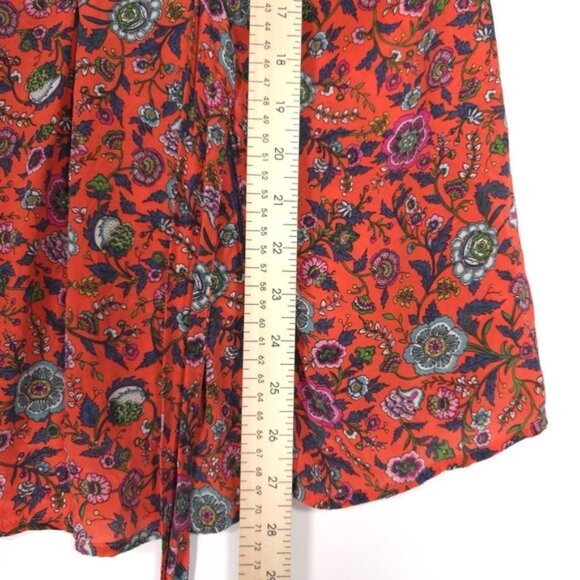 Maeve Anthropologie Maes Floral 100% SILK Top SMALL Kimono Sleeve Tie Back - Picture 7 of 10